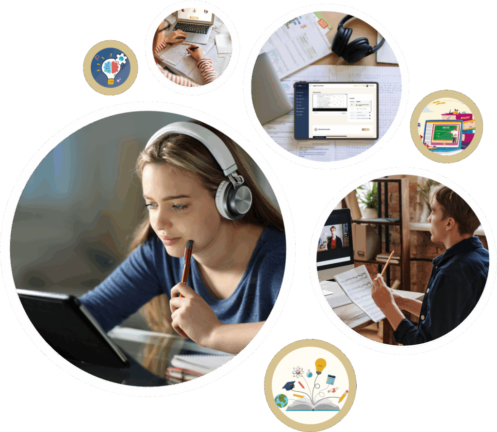 EdEx Online student studying through online learning platform using tablet and headphones